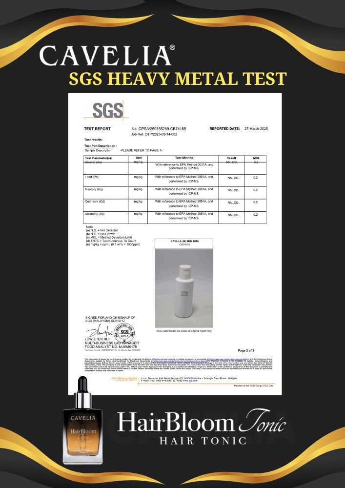 Cavelia Hair Bloom Tonic Heavy Metal Test