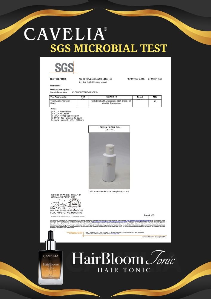 Cavelia Hair Bloom Tonic Microbial Test